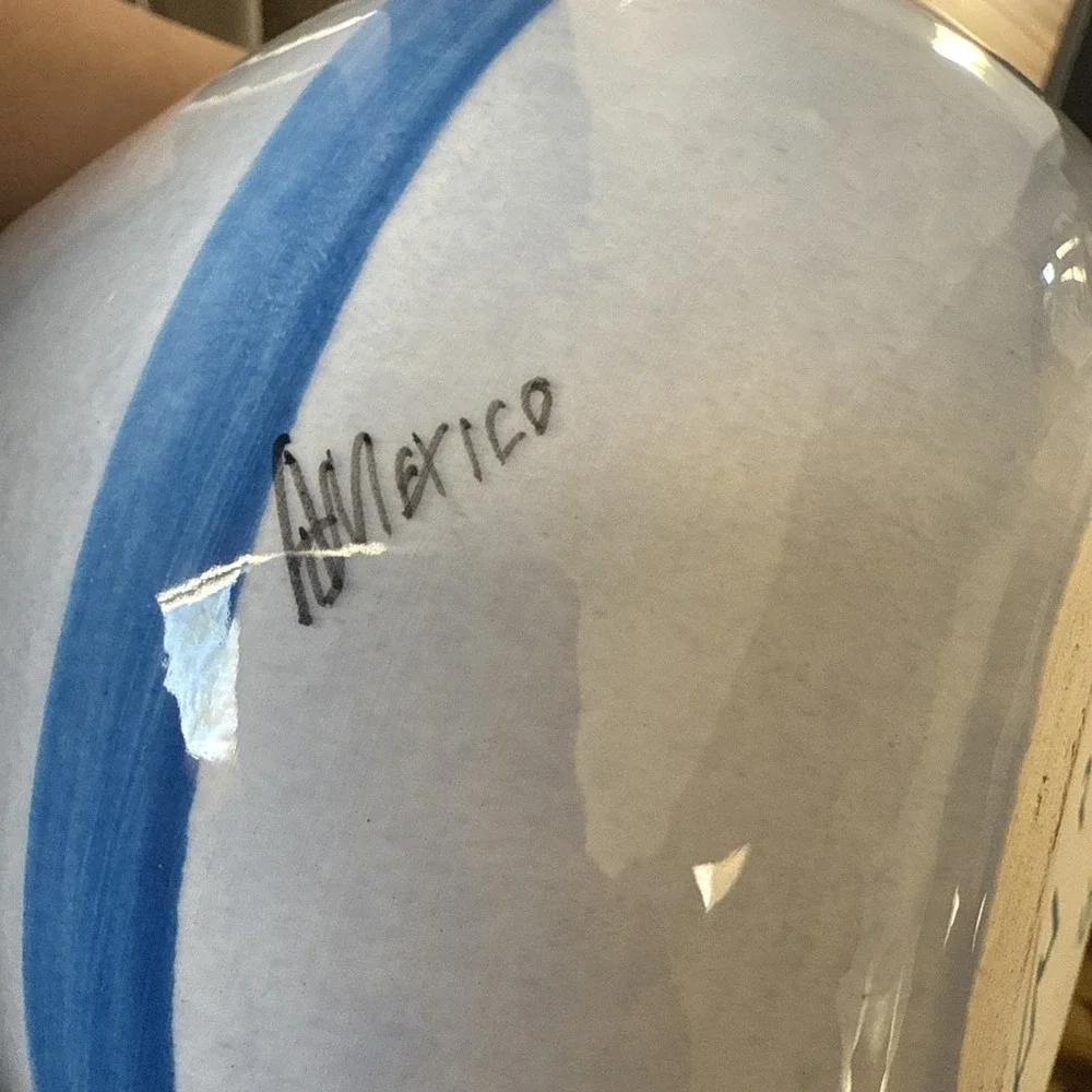 Blue Floral Tonala Mexican Ceramic Vase, 11.24